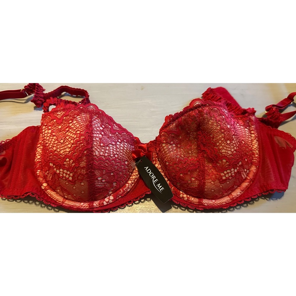 NWT Adore Me Red Lace Bra‎ Balconette Underwire Sexy Lingerie 32C
